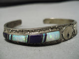 Exquisite Vintage Native American Navajo Sugulite Opal Sterling Silver Bracelet Inlay-Nativo Arts