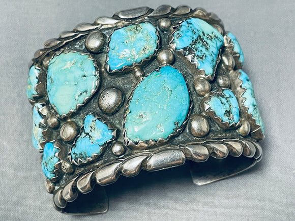 131 Gram Very Rare Vintage Native American Zuni Turquoise Sterling Silver Bracelet-Nativo Arts