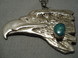 Huge Vintage Native American Navajo Green Turquoise Sterling Silver Eagle Necklace-Nativo Arts