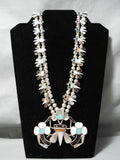 Authentic Vintage Native American Zuni Turquoise Sterling Silver Bug Squash Blossom Necklace-Nativo Arts
