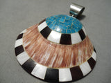 Native American Stunning Vintage Santo Domingo Turquoise Inlay Sterling Silver Pendant Old-Nativo Arts