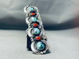 One Of The Tallest Native American Navajo Turquoise Coral Sterling Silver Ring-Nativo Arts