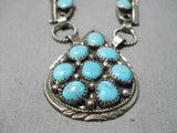 Exquisite Vintage Native American Navajo Sky Blue Turquoise Sterling Silver Necklace-Nativo Arts