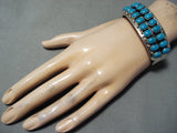 Signed Vintage Native American Navajo Sleeping Beauty Turquoise Sterling Silver Bracelet Old-Nativo Arts