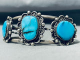 Outstanding Vintage Native American Navajo Blue Diamond Turquoise Sterling Silver Bracelet-Nativo Arts