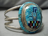 Stunning Vintage Native American Navajo Inlay Kachina Piaso Sterling Silver Bracelet-Nativo Arts
