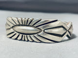 Extra Thick Vintage Native American Navajo Hand Tooled Sterling Silver Bracelet-Nativo Arts