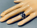 Tom Jackson Vintage Native American Navajo Black Onyx Mother Of Pearl Sterling Silver Ring-Nativo Arts