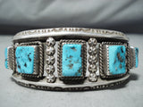 Astonishing Vintage Native American Navajo Square Cut Turquoise Sterling Silver Bracelet Old-Nativo Arts