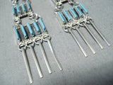 Dramatic Navajo Turquoise Sterling Silver Dangle Earrings Native American-Nativo Arts