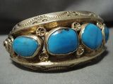 134 Gram Gold Solid Sterling Blue Carico Lake Turquoise Native American Jewelry Silver Bracelet-Nativo Arts