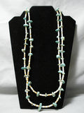 Rare Early Hand Drilled Heishi Vintage Native American Navajo Turquoise Sterling Silver Necklace-Nativo Arts