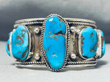 Astounding Vintage Native American Navajo Bisbee Turquoise Sterling Silver Bracelet Signed-Nativo Arts