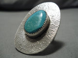 Really Huge Vintage Native American Navajo Aqua Turquoise Sterling Silver Ring Old-Nativo Arts