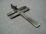Amazing Vintage Native American Navajo Textured Cross Sterling Silver Pendant For Necklace-Nativo Arts