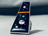 Towering Native American Navajo Space Inlay Turquoise Sterling Silver Coral Ring-Nativo Arts