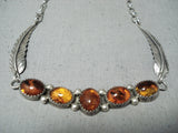 Rare Navajo Native American Amber Sterling Silver Necklace-Nativo Arts