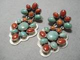 Quality Vintage Native American Navajo Royston Turquoise Coral Sterling Silver Earrings-Nativo Arts