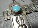 Native American Exceptional Vintage Sleeping Beauty Turquoise Sterling Silver Cross Earrings-Nativo Arts