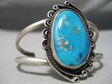 Incredible Deep Blue Turquoise Vintage Native American Navajo Sterling Silver Bracelet Old-Nativo Arts
