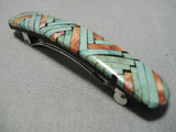 Native American Incredible Vintage Santo Domingo Rosetta Green Turquoise Hair Barrette Clip-Nativo Arts