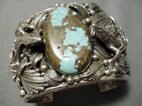 Huge Heavy Native American Navajo #8 Turquoise Sterling Silver Lizard Bracelet Cuff-Nativo Arts