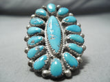Justin Wilson Vintage Native American Navajo Blue Gem Turquoise Sterling Silver Ring Old-Nativo Arts