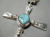 Heavy Huge Cross Christian Native American Navajo Sterling Silver Turquoise Necklace-Nativo Arts