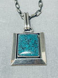 Unique Vintage Native American Navajo Squared Spider Turquoise Sterling Silver Necklace-Nativo Arts