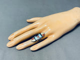 Fabulous Vintage Native American Navajo Blue Gem Turquoise Sterling Silver Ring-Nativo Arts