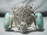 Native American Huge Heavy Buffalo Nativer American #8 Turquoise Sterling Silver Bracelet-Nativo Arts