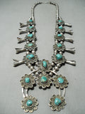 Women's Vintage Native American Navajo Royston Turquoise Sterling Silver Squash Blossom Necklace-Nativo Arts