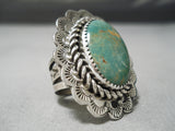 Huge Native American Green Turquoise Sterling Silver Stamped Ring-Nativo Arts