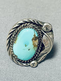 Authentic Vintage Native American Navajo Blue Gem Turquoise Sterling Silver Ring Old-Nativo Arts
