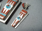 Native American Important Pat Ray Edaaki Coral Turquoise Sterling Silver Inlay Necklace-Nativo Arts