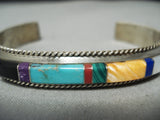 Intricate Vintage Native American Navajo Turquoise Sterling Silver Inlay Bracelet-Nativo Arts