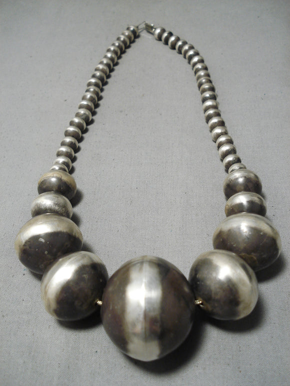 One Of The Biggest Best Native American Navajo Sterling Silver Bead Necklace- Huge!-Nativo Arts