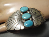 Striking Vintage Native American Navajo Carico Lake Turquoise Sterling Silver Bracelet Old-Nativo Arts