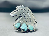 Horse And Feather Vintage Native American Navajo Turquoise Sterling Silver Ring-Nativo Arts