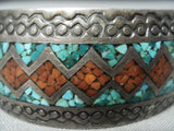 Tremendous Vintage Native American Navajo Turquoise Sterling Silver Bracelet Old-Nativo Arts