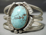 Superior Vintage Native American Navajo Domed Light Blue Turquoise Sterling Silver Bracelet Old-Nativo Arts