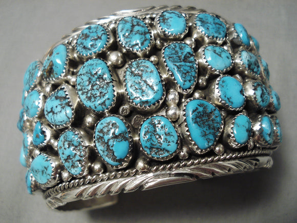One Of The Largest Vintage Native American Navajo Turquoise Sterling Silver Bracelet Old-Nativo Arts