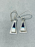 Attractive Vintage Native American Navajo Jet Turquoise Mother Of Pearl Sterling Silver Earrings-Nativo Arts
