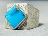Men's Diamond Shaped Turquoise Vintage Native American Navajo Sterling Silver Ring-Nativo Arts