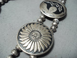 Dazzling Vintage Native American Navajo Sterling Silver Hand Carved Squash Blossom Necklace-Nativo Arts