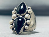 Superb Vintage Native American Navajo 2 Black Onyx Teardrops Sterling Silver Ring-Nativo Arts
