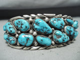 Signed Vintage Native American Zuni Old Kingman Turquoise Sterling Silver Bracelet-Nativo Arts