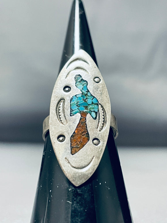 Singer Vintage Native American Navajo Turquoise Coral Sterling Silver Ring Old-Nativo Arts