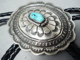 Marvelous Vintage Native American Navajo Sleeping Beauty Turquoise Sterling Silver Bolo Tie Old-Nativo Arts