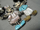 Rare Native American Zuni Inlay Turquoise Sterling Silver Disney Squash Blossom Necklace-Nativo Arts